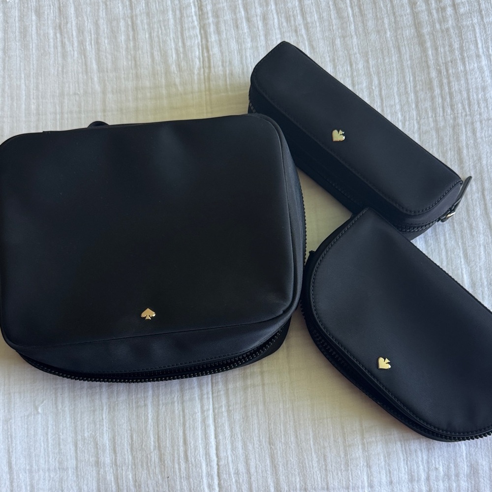 Kate Spade Black Pouch Trio with Gold Accents